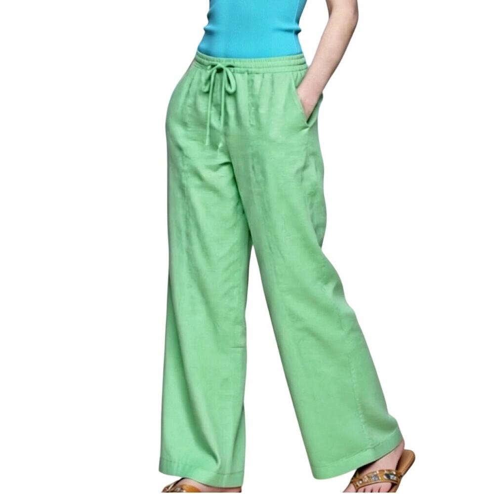 Vintage 1990s Linen blend casual pants, M Collection brand, mint green  Size 14